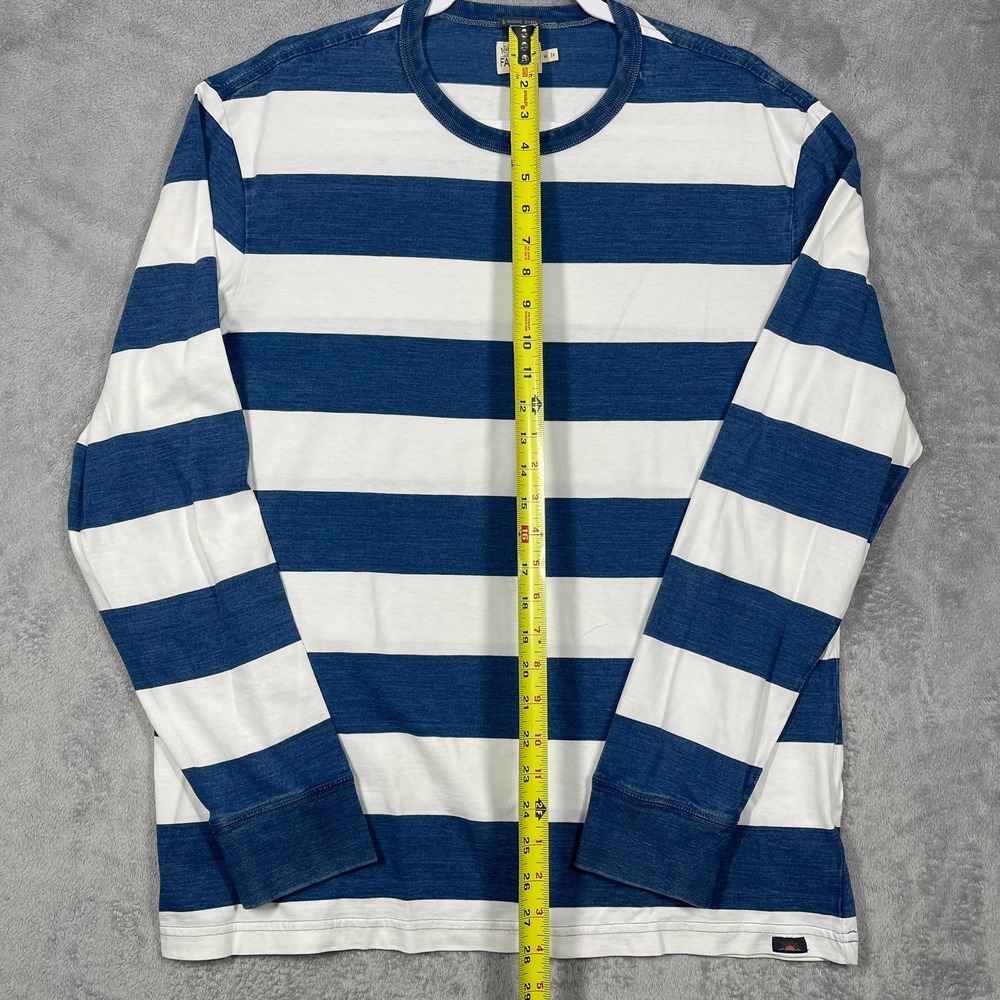 Faherty Striped Long Sleeve crewneck Mens Size M Blue White Organic Cotton - Picture 3 of 6